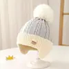 Gorro de bebé, otoño e invierno, lindo gorro de punto con pompón grande, para niños y niñas, diseño que cubre las orejas, cálido para el invierno