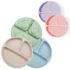 Prato dividido de silicone de grau alimentício para crianças com base de ventosa, bandeja de comida complementar para bebê, louça infantil resistente a quedas, prato de refeição com três compartimentos