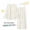Pijama Dulce para Niña Primavera y Otoño Manga Larga Pantalón Largo Cuello Redondo Cuadros Dibujos Animados Se Puede Usar Afuera Pijama Ropa de Casa Conjunto