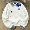 Moletom Patchwork Falso Duas Peças Estilo Americano Inspirado em Ins para Mulheres, Outono e Inverno 2025 Casual Versátil Gola Polo Top Juvenil