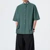 Jaqueta Tang estilo chá de caimento solto, manga curta, tendência de verão, bordada, fina, estilo chinês retrô, com gola alta, para homens