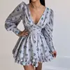 Verão 2026 Novo Estilo Transfronteiriço Europeu e Americano Comércio Exterior Moda Feminina Elegante Estilo Resort Francês Vestido Estampado com Babados