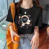 Camiseta de Verano Fina de Algodón para Mujer con Mangas Cortas y Estampado de Dibujos Animados, Corte Holgado, Tallas Grandes, Blanca, Estilo Vintage, Adelgazante, Top de Moda