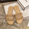 Sandalias y Pantuflas para Exterior Mujer 2025 Verano Nueva Llegada Estilo Francés Fragantes Suela Plana Combinación con Pedrería Pantuflas de Playa