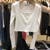 Ropa Femenina Coreana Dongdaemun Otoño 2026 Estilo Nuevo Elegante Sencillo Cuello Cuadrado Color Sólido Manga Larga Camiseta de Botones Camisa Base