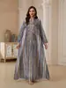 Vestido Nc180 com Bordado de Renda e Lantejoulas, Vestido Longo Abaya