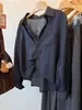 Perfecto para el otoño~ Conjunto de dos piezas con escote en V de ramio Tencel, elegante y sofisticado, blusa que estiliza con encaje, blusa de manga larga para mujer, nuevo para otoño 2026