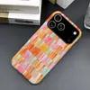 Capa de Celular Listrada Xadrez em Aquarela Macaron para Apple 18Pm, Capa com Película Magnética Estilo Pintado à Mão Fresco para iPhone 17