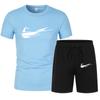 Verano Nuevo Set de Camiseta de Manga Corta para Hombre + Shorts de Playa Estampado Ropa Deportiva Traje de Dos Piezas a la Moda