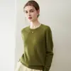Suéter redondo de 100% cachemir puro para mujer, suave y amigable con la piel, cálido jersey de manga larga, versátil camiseta básica de punto para otoño e invierno