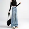 Jeans Azules Vintage de Cintura Alta Pierna Ancha para Mujer Verano 2025 Nuevos Pantalones Rectos Sueltos de Corte Delgado