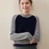 Nuevo Suéter de Cachemir con Bloques de Color y Punto de Aguja para Mujer Suéter de Cachemir Holgado con Cuello Redondo y Mangas Raglán Suéter Base Venta al por Mayor