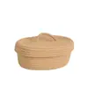 Cesta de armazenamento trançada em corda de algodão estilo Ins com tampa, organizador de mesa à prova de poeira, caixa de armazenamento para cosméticos e brinquedos
