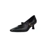 Sapatos Mary Jane estáveis e seguros em couro de vaca, coleção outono 2026, com salto médio fino, bico quadrado, couro genuíno, fivela de tira única, adequados para o trabalho, sapatos femininos