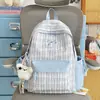 Mochila de estilo japonés ins con bloques de color a cuadros para estudiantes de secundaria y universidad, mochila de viaje con lazo y cinta para chicas