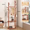 Cabide de Madeira Maciça para Roupas para Sala de Estar Doméstica Prateleira de Armazenamento de Chão Cabide de Roupas Multifuncional Interno Cabideiro de Roupa para Quarto ao Lado da Cama