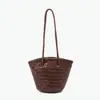 Bolsa Saco de Couro Bovino de Primeira Camada Tecida à Mão com Dragão, Bolsa de Ombro Transversal Estilo Cesta Retrô Francês, Popular Online