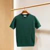 Camiseta de Tricô com Manga Curta para Homens, Gola Meia-Alta, Textura Canelada, Estilo Old Money, Seda de Gelo, Verão, Atacado de Fábrica Transfronteiriço