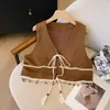 Colete Cardigan Bordado com Franjas e Gola V em Camurça Sintética Estilo Étnico Retro para Mulheres com um Design Chinês Novo Único e Chique