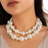 Collar de Perlas Doble Capa Grande y Pequeño para Mujer de Gama Alta Lujo Ligero Cadena para Clavícula con Temperamento Estilo Socialité Accesorio de Collar Versátil