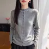 Cardigan de Punto Calado Nuevo Estilo Otoño e Invierno para Mujer con Encaje Cuello Redondo Suave Color Liso Manga Larga Suéter de Ganchillo Abrigo Top para Mujer