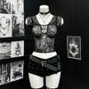 Lencería Sexy, Transparente, No Necesita Quitarse, Pechos Pequeños, Mono Hueco Transparente, Malla de Cuerpo Completo, Top de Seda Negra para Mujer