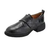 Zapatos de cuero para mujer estilo británico retro, nuevo modelo de otoño 2026, mocasines de punta redonda con suela gruesa, tacón grueso y cierre de velcro
