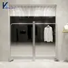 Araras de Exposição para Lojas de Roupas, Araras de Exposição Montadas na Parede, Espelho de Chão Montado na Lateral, Araras de Roupas de Aço Inoxidável, Prateleiras para Lojas de Roupas Femininas