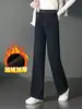 2063 Jeans de Perna Larga com Veludo Plus Inverno para Mulheres de Meia-Idade Roupas Infantis Cintura Elástica Calças de Algodão Engrossadas Calças Casuais de Cintura Alta