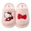 Pantuflas de algodón genuinas de Kitty de Sanrio para mujer, pantuflas cálidas de felpa para uso en casa en invierno, pantuflas IP antideslizantes para interiores
