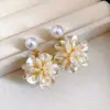 Brincos de Pérola Flor Francesa Agulha de Prata Design Retro Elegante Brincos Fashion Simples Brincos de Alto Padrão Atacado