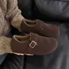 2026 Elevação Interna Baixa Estatura Birkenstock Sapatos Femininos Sola Grossa Com Veludo Outono e Inverno Novos Mocassins Sapatos de Algodão com Pelo Birkenstock Sapatos