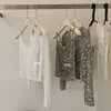 Y.JIA Otoño Estilo Suave Jacquard Encaje Lunares Cárdigan + Camisola Encaje Empalmado Conjunto 1369