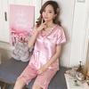 Pijama de Seda Gelo para Mulheres, Loja Antiga, Decote em V, Acabamento em Renda, Manga Curta, Verão, Seda Artificial, Estilo Princesa, Conjunto de Loungewear, Seda Gelo Refrescante