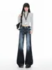 Calça Jeans Flare Estilo Americano para Mulheres, Outono e Inverno, Lavagem Pesada, Corte Slim, Elástica, Valoriza Figuras Baixas, Calça Boca de Sino