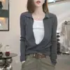 Nuevo conjunto elegante de dos piezas para mujer de principios de otoño: conjunto de punto de manga larga y pantalones de pierna ancha con bloques de color, de dos piezas falsas