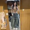 Jeans Retro Americanos Scimitar de Pierna Ancha para Mujer, Diseño Holgado de Cintura Alta para Primavera y Verano, Pantalones Lavados y Desgastados Rasgados de Largo Completo