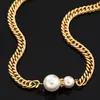 Moda Europea y Americana Venta Caliente Transfronteriza Perlas Grandes y Pequeñas Cadena Cubana Gruesa de Acero Inoxidable Collar Sencillo Joyería para Mujer Venta al por Mayor