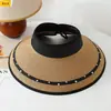 Sombrero de Paja Estilo Nuevo con Parte Superior Abierta, Colores Mixtos y Pedrería, Sombrero Plegable de Ala Ancha para Protección Solar, Sombrero de Parte Superior Abierta