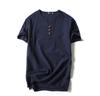 Homem gordo Plus tamanho grande homens linho top solto estilo V-neck linho de manga curta T-Shirt para homem gordo