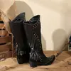 40 Botas Bico Fivela de Cinto Botas de Cavaleiro Cano Alto Comércio Exterior Botas com Franja Cabeça Britânica Nova Rebite 43 Tamanho Grande Botas Vermelhas Femininas