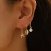 Nuevos Pendientes Colgantes de Estrella de Mar, Concha y Perla de Amazon Chapados en Cobre 14K Zirconia Pendientes de Estrella de Mar Pendientes Oceánicos