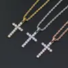 Collar con colgante de cruz de acero inoxidable con baño de vacío de 18K e incrustaciones de circonita, joyería hip-hop para hombres y mujeres, estilo hipster