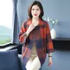 Novo Casaco Xadrez de Outono 2026 para Mães, Blusa Plus Size, Cardigan de Tricô para Mulheres de Meia-Idade e Idosas, Roupas de Outono/Inverno