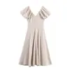 Estilo Europeo y Americano Transfronterizo 2026 Nueva Moda Elegante para Mujer al por Mayor Vestido Midi Ajustado de Mangas Abullonadas 2604727