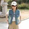 Chaleco de Moda Retro Europeo con Cuello Alto de Mezclilla 2025 Primavera y Otoño Ajustado Ropa de Abrigo Modelo Nuevo en Stock Azul