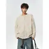 Camiseta de Manga Larga Casual Holgada Versátil Texturizada con Cuello Henley Arcoíris Nube Talla Grande Tendencia Japonesa Otoño 2026