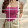 Chaleco de verano sexy con tirantes pequeños para mujer, estilo Spice Girls, sin mangas, 8680, tricolor, rosa, blanco y negro