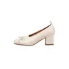 Zapatos de tacón grueso de cuero de vaca de primera capa para mujer con lazo, tacones altos, Zapatos de vestir de cuero genuino con punta redonda de corte medio, Zapatos de mujer de moda, Primavera temprana 2026
