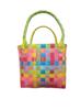 Bolso tejido de plástico hecho a mano para mujer, bolso cuadrado pequeño, multicolor opcional, cesta de compras de mano, cesta de compras para niños, descuentos por cantidad